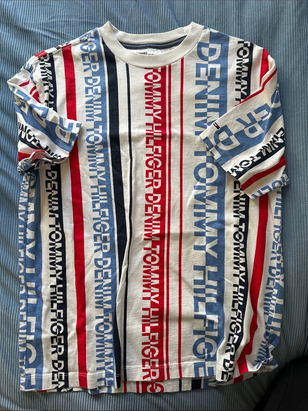 Tommy Hilfiger Red, White & Blue Vertical Logo Stripe Tee